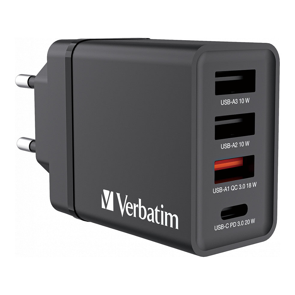 Verbatim Ladegert 30W, 1x USB-C , 3x USB-A (schwarz, PD 3.0, QC 3.0)