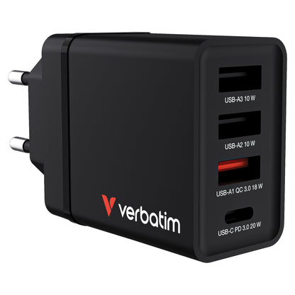 Verbatim Ladegert 30W, 1x USB-C , 3x USB-A (schwarz, PD 3.0, QC 3.0)
