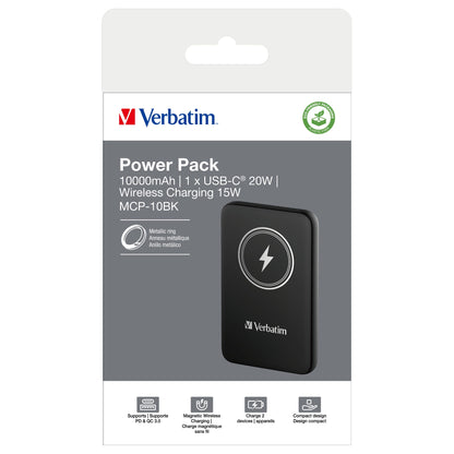 Verbatim Wireless Powerbank Charge 'n' Go 10.000mAh (schwarz, Qi, PD 3.0, Quick Charge 3.0)
