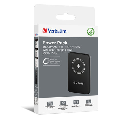Verbatim Wireless Powerbank Charge 'n' Go 10.000mAh (schwarz, Qi, PD 3.0, Quick Charge 3.0)