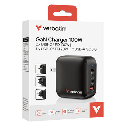 Verbatim Mini GaN Ladegert 100W 4 Port US/EU/UK ADP