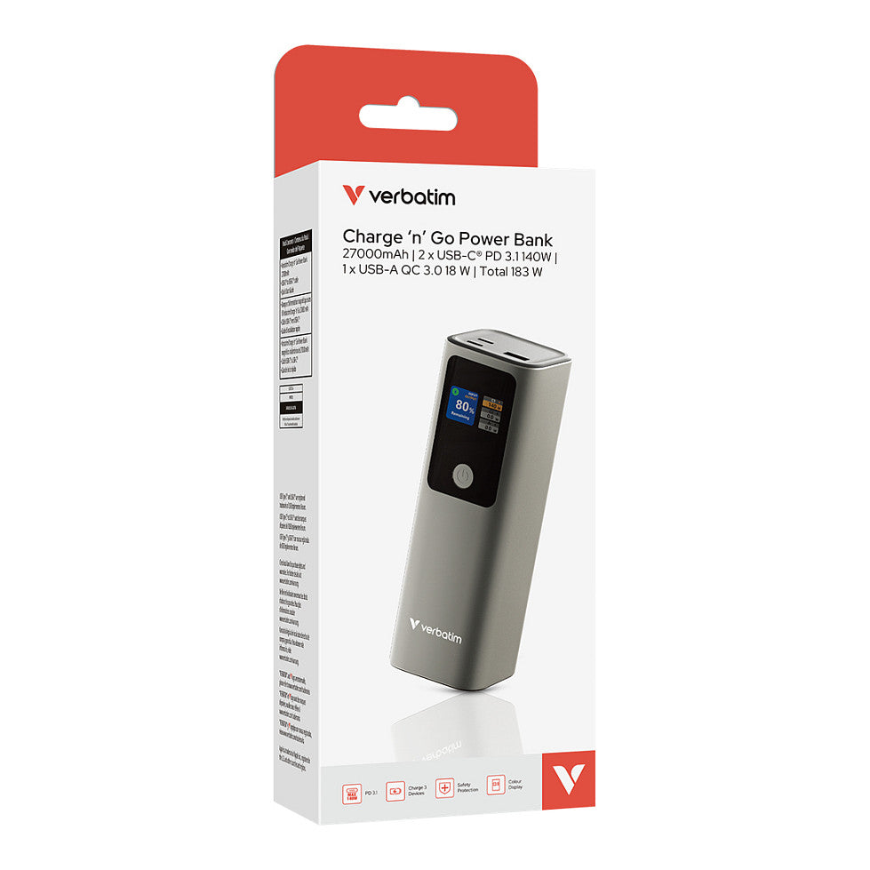 Verbatim Charge 'n' Go Powerbank 27.000 mAh metall-grau