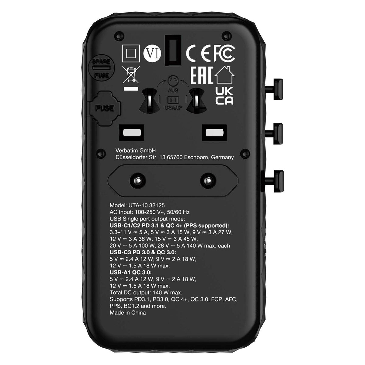 Verbatim GaN III Uni.Travel Adap 140W Welt-zu-Welt UTA-10 32125