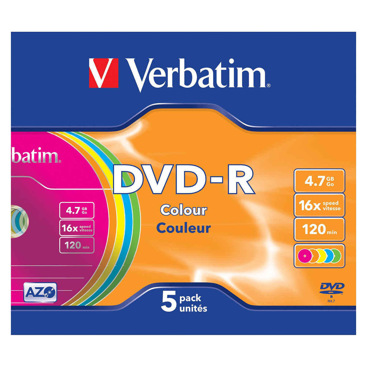 1x5 Verbatim DVD-R 4,7GB Colour 16x Speed, Slim Case