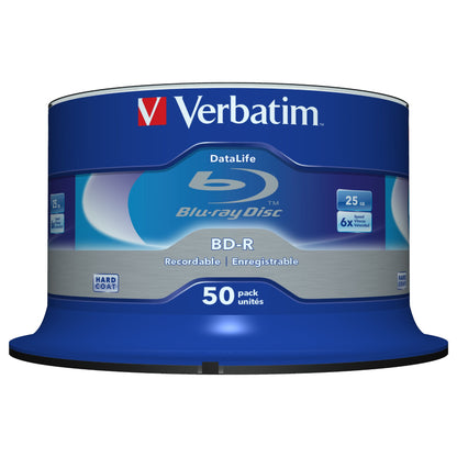 1x50 Verbatim BD-R Blu-Ray 25GB 6x Speed Datalife No-ID Cakebox
