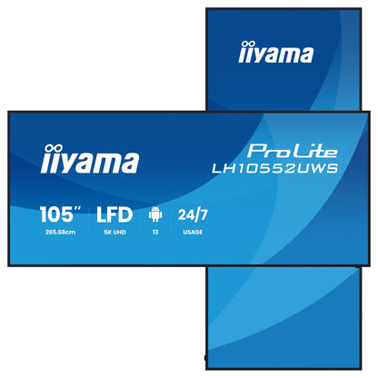 265,7cm/104.6" (5120x2160) iiyama LH10552UWS-B1AG 21:9 5K UW IPS 8ms 60Hz HDMI DisplayPort USB-C RJ45 RS-232c VESA Speaker WiFi Black