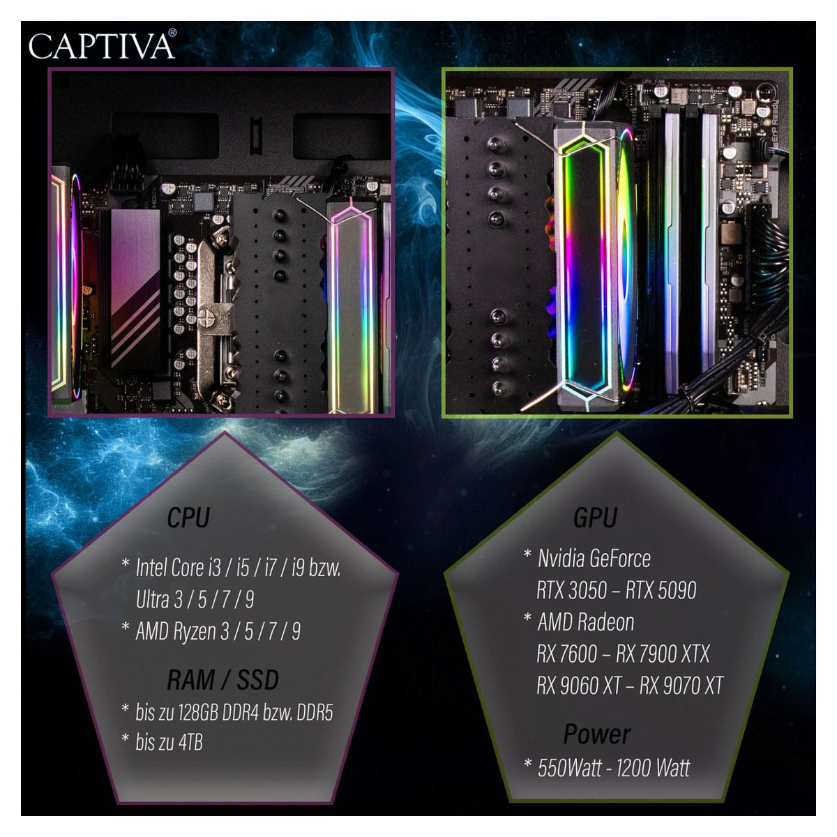 Captiva PC Highend Gaming I89-832 CU7 265KF/32GB/1TBSSD/RTX5070/W11 Home