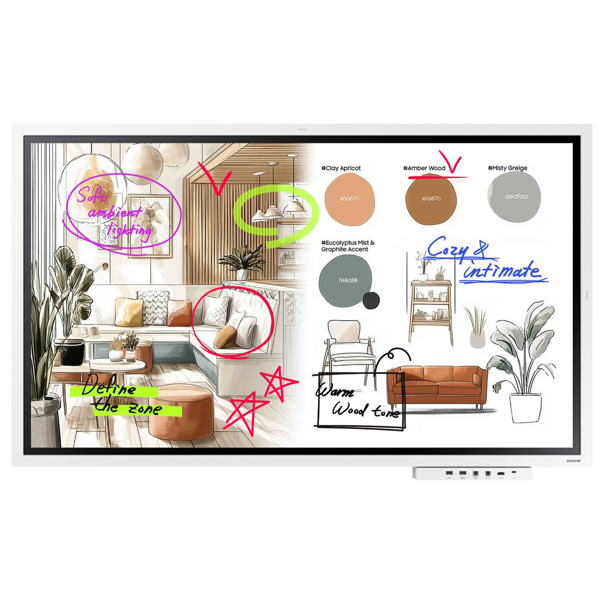 138,7cm/55" (3840x2160) Samsung WM55FX 16:9 4K VA 9,5ms HDMI USB-C USB LAN WLAN Bluetooth VESA Speaker Touch 12/7 White Gray