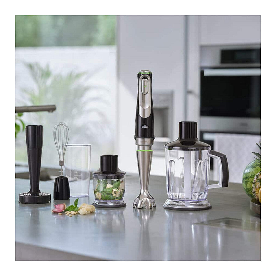 Houshold MultiQuick 9 Stabmixer MQ 9147X (edelstahl/schwarz, 1.200 Watt, mit 2 Zerkleinerern, Kartoffelstampfer, Schneebesen)