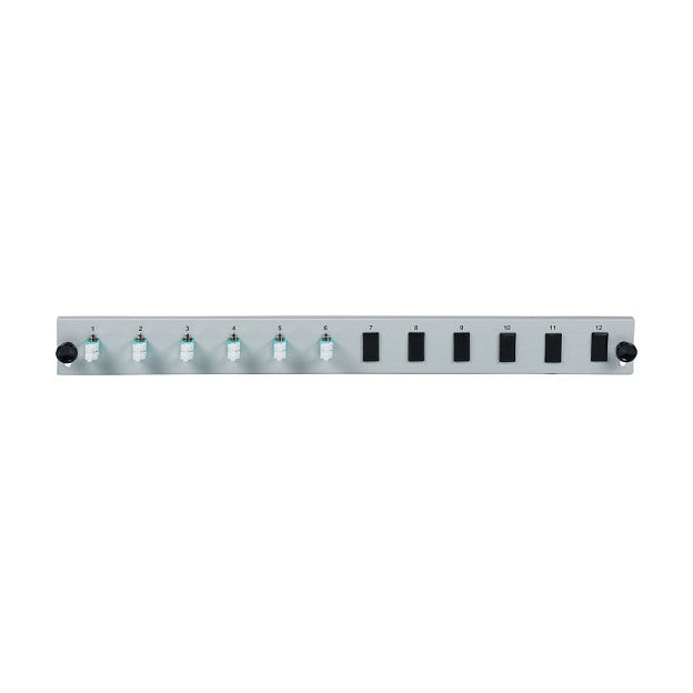 EFB Bestckte 12 Port Frontblende mit 6 x LC Duplex Kupplung OM3 vertikal, grau