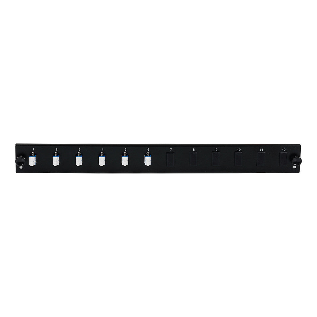 EFB Bestckte 12 Port Frontblende mit 6 x LC Duplex Kupplung OM3 vertikal, grau