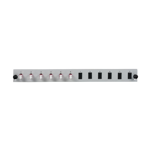 EFB Bestckte 12 Port Frontblende mit 6 x LC Duplex Kupplung OM3 vertikal, grau