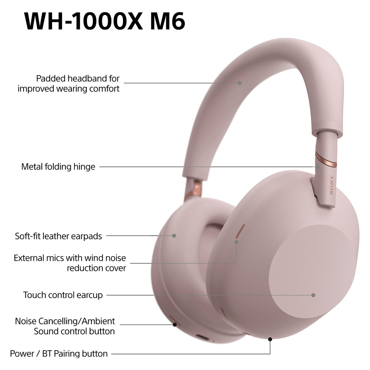 SONY WH-1000XM6 Over-Ear rosa Hi-Res BT-Kopfhrer