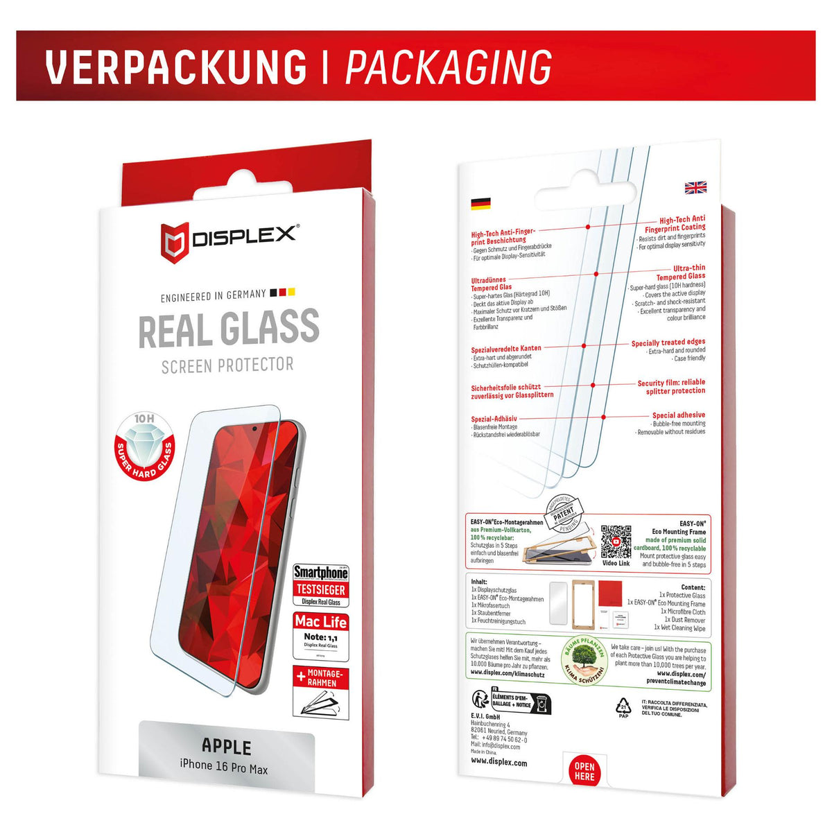 DISPLEX Real Glasschutzfolie für iPhone 16 Pro Max