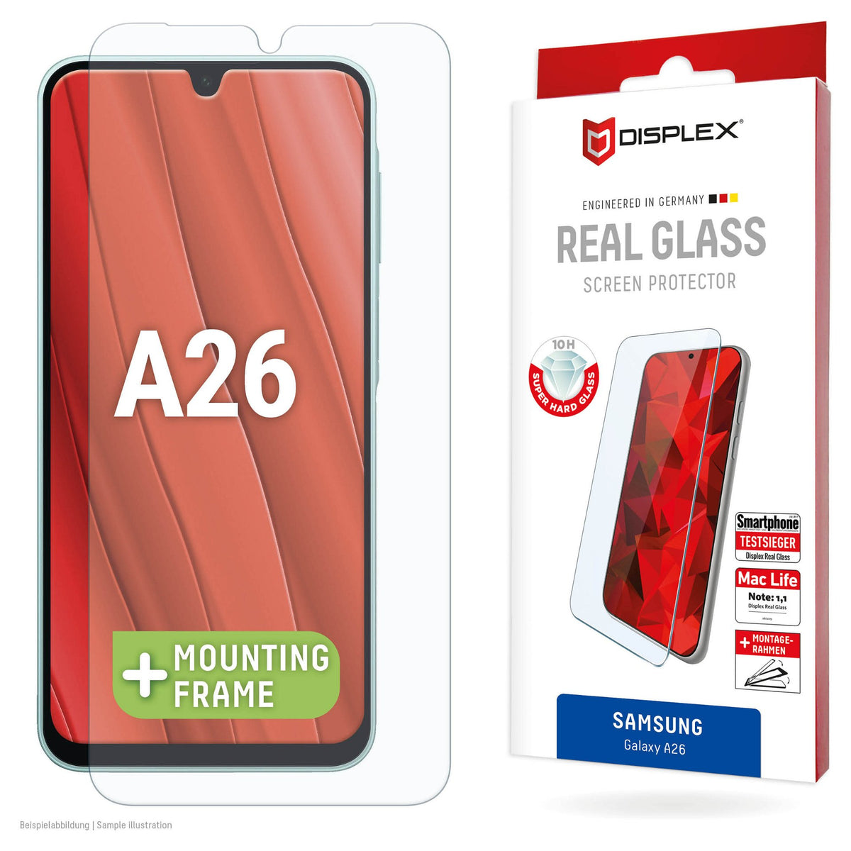 DISPLEX Real Glasschutzfolie für Samsung Galaxy A26 extrem hart & kratzer-resistent, Kantenschutz, Real Glass