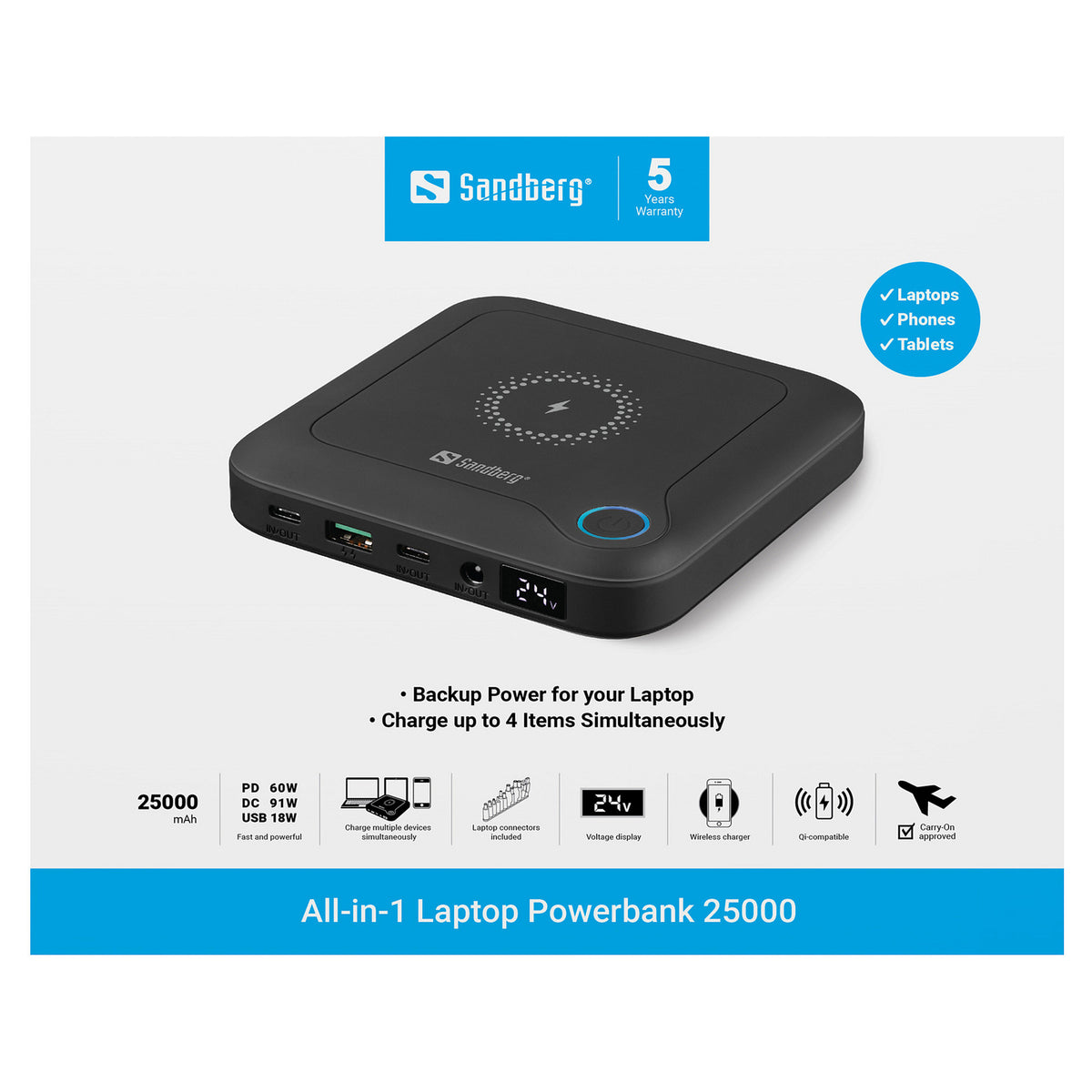 SANDBERG All-in1 Laptop Powerbank 25000