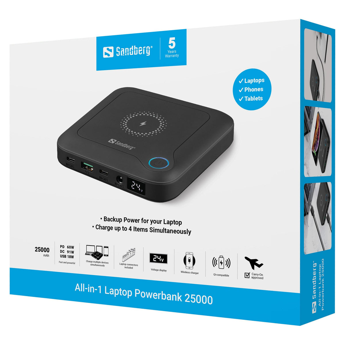 SANDBERG All-in1 Laptop Powerbank 25000