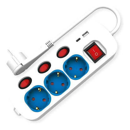 ROLINE 3-fach Steckdosenleiste mit Schalter, USB-Charger A+C, 1,5 m