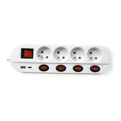 ROLINE 4-fach Steckdosenleiste mit Schalter, UTE Version, USB-Charger A+C, 3 m