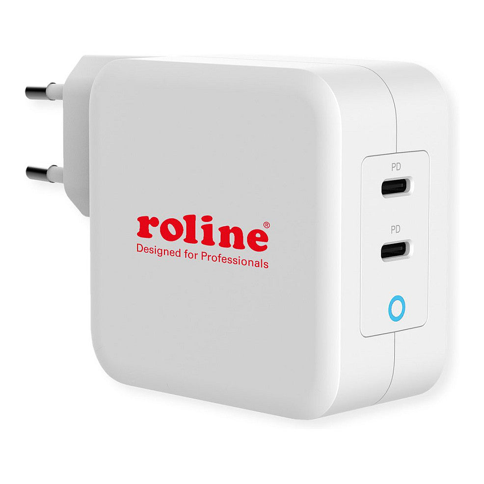 ROLINE USB Charger mit Euro-Stecker, 2 Port Typ-C (PD), GaN, 100W