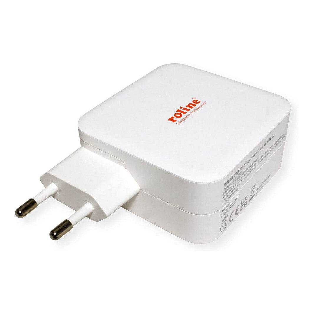 ROLINE USB Charger mit Euro-Stecker, 2 Port Typ-C (PD), GaN, 100W
