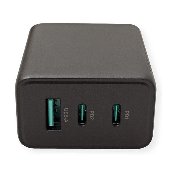 VALUE USB Charger mit Euro-Stecker, 3-Port (Typ-A, 2x Typ-C), 65W, GaN