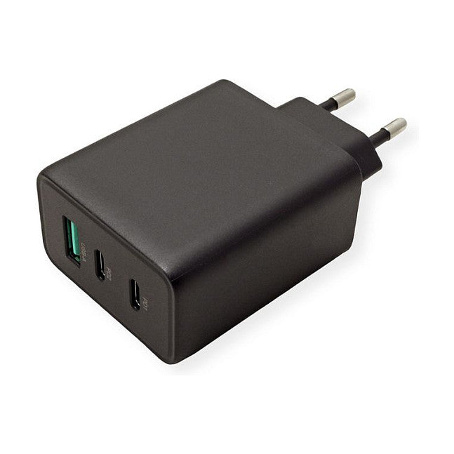 VALUE USB Charger mit Euro-Stecker, 3-Port (Typ-A, 2x Typ-C), 65W, GaN