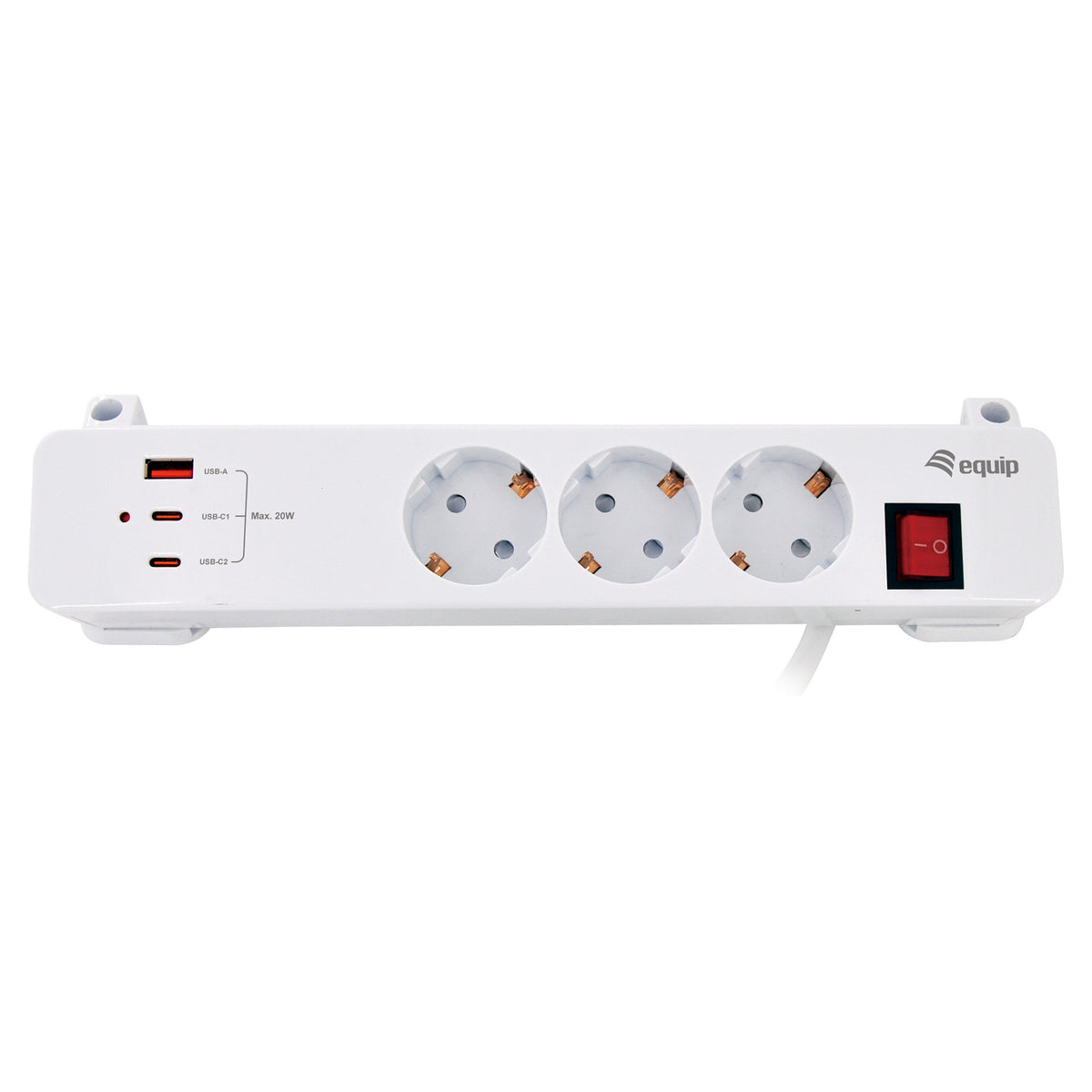 Equip Steckdosenleiste CEE7/7 90°->3xSchuko/2xUSBC+USBA