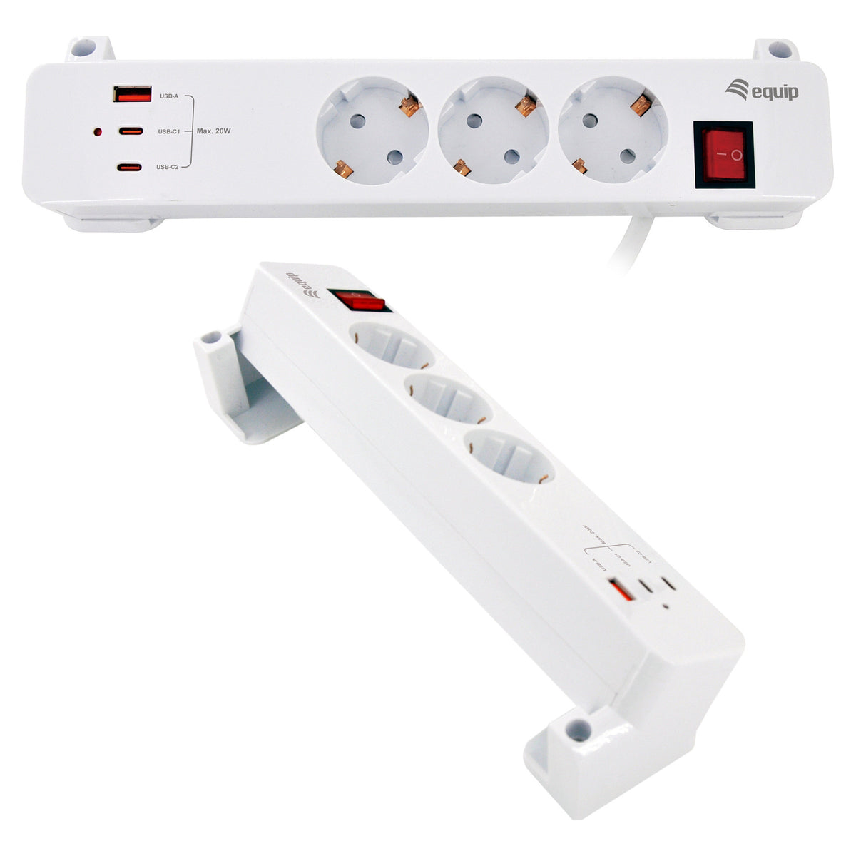 Equip Steckdosenleiste CEE7/7 90°->3xSchuko/2xUSBC+USBA