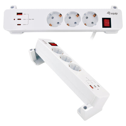 Equip Steckdosenleiste CEE7/7 90°->3xSchuko/2xUSBC+USBA