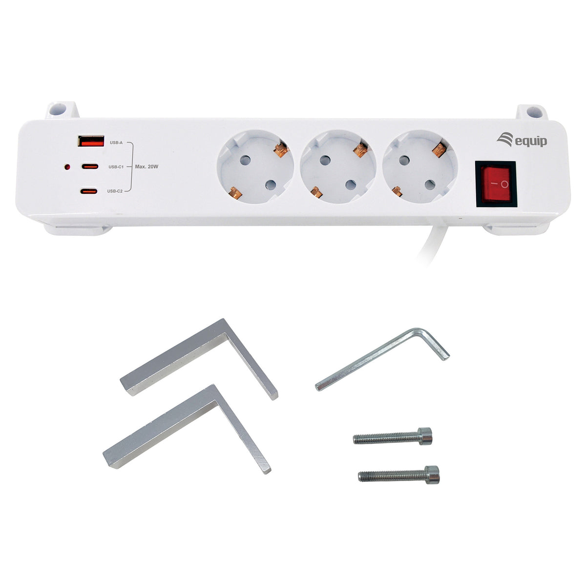 Equip Steckdosenleiste CEE7/7 90°->3xSchuko/2xUSBC+USBA