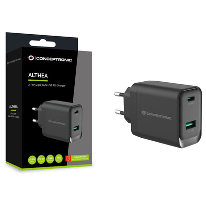 CONCEPTRONIC Ladegerät 2Port GaN USB-C/-A 45WPD3.0/PPS sw