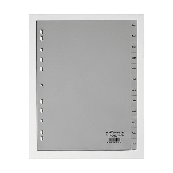 6507-10 - Index der Registerkarte Monate - Polypropylen (PP) - Grau - Porträt - A4 - 230 mm