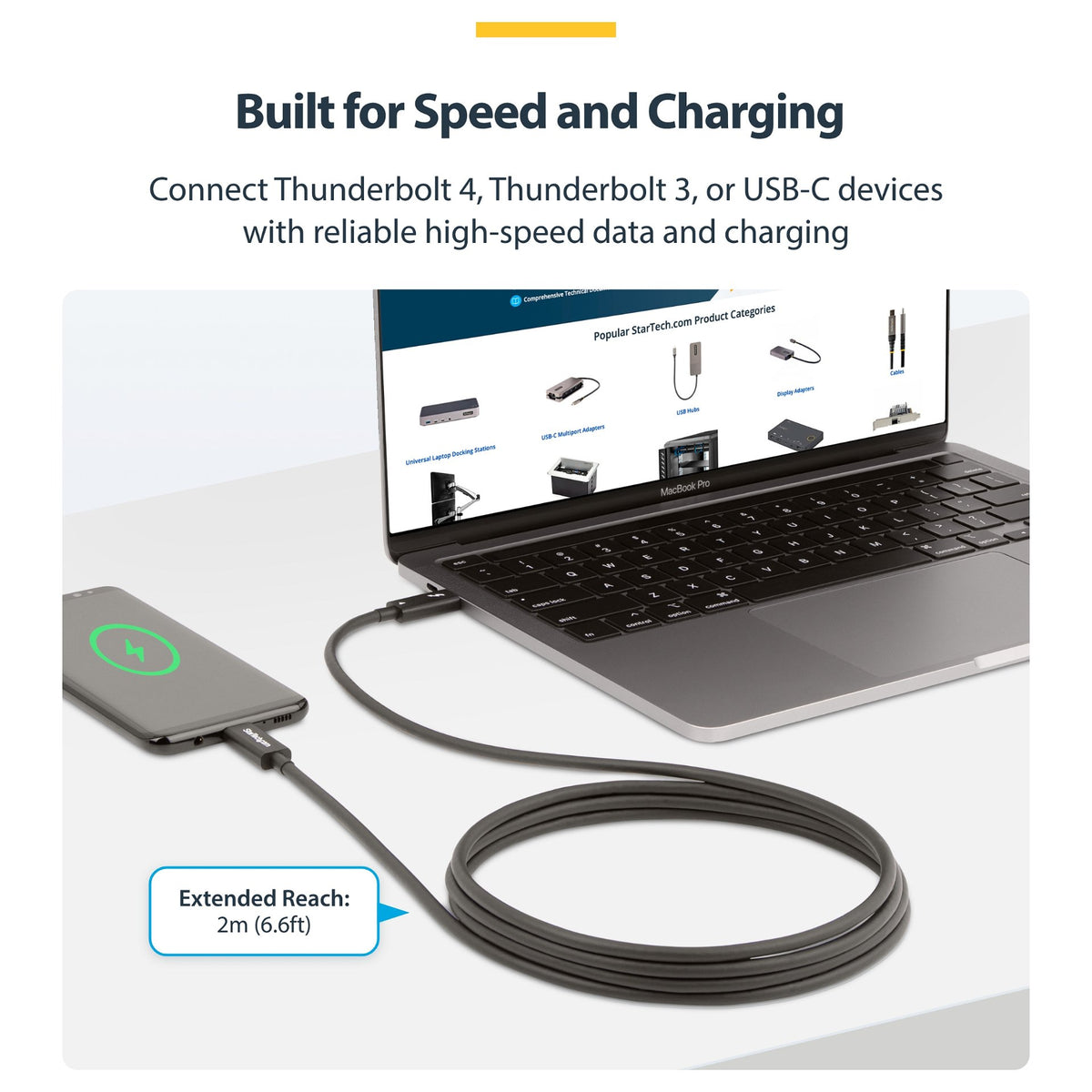 STARTECH.COM 2m Aktives Thunderbolt 4 Kabel 40 Gbit/s 100W PD 8K Display Kabel kompatibel mit USB4 Thunderbolt 3 USB-C DisplayPort