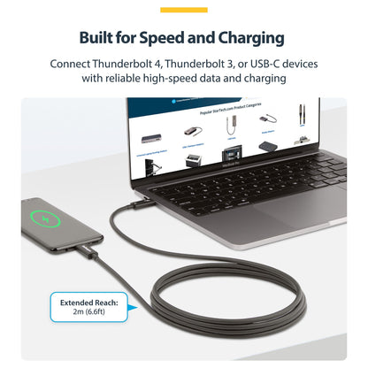 STARTECH.COM 2m Aktives Thunderbolt 4 Kabel 40 Gbit/s 100W PD 8K Display Kabel kompatibel mit USB4 Thunderbolt 3 USB-C DisplayPort