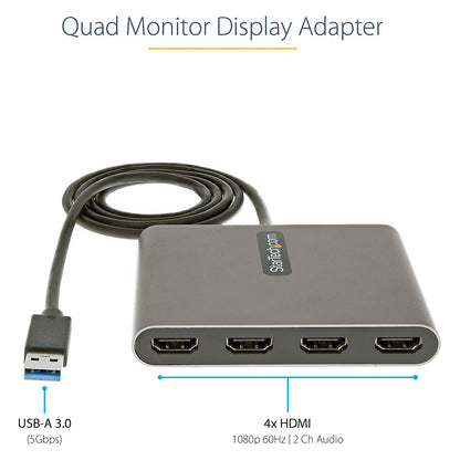 STARTECH.COM USB 3.0 to 4x HDMI adapter - External video and Graphics card - 1080p 60Hz - Windows