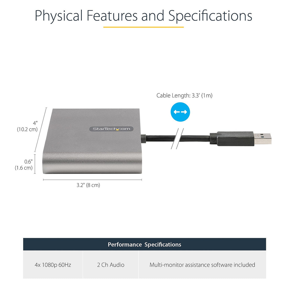 STARTECH.COM USB 3.0 to 4x HDMI adapter - External video and Graphics card - 1080p 60Hz - Windows