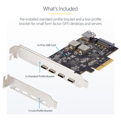 STARTECH.COM 5-Port USB-C PCIe Karte USB 3.2 10 Gbit USB C PCI Express USB C Erweiterungskarte 4x USB-C 1x USB-A Intern