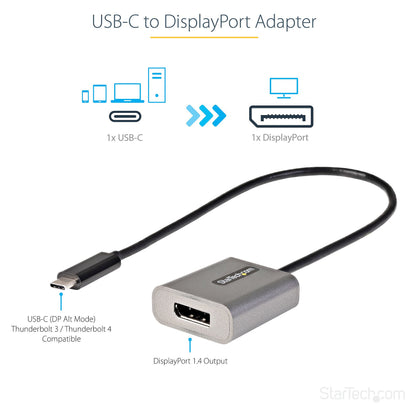 STARTECH.COM USB-C auf DisplayPort Adapter - 8K/4K 60Hz DisplayPort 1.4 Dongle - Kompatibel mit Thunderbolt 3 - 30cm Kabel