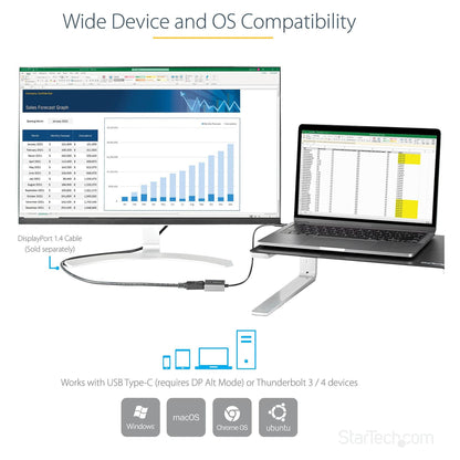 STARTECH.COM USB-C auf DisplayPort Adapter - 8K/4K 60Hz DisplayPort 1.4 Dongle - Kompatibel mit Thunderbolt 3 - 30cm Kabel
