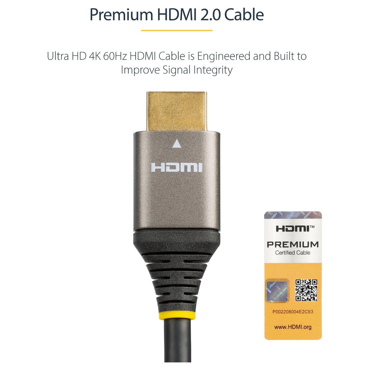 STARTECH.COM 2m Premium Certified HDMI 2.0 Cable - High Speed Ultra HD 4K 60Hz HDMI Cable with Ethernet - HDR10 ARC