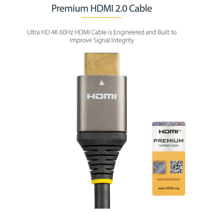 STARTECH.COM 2m Premium Certified HDMI 2.0 Cable - High Speed Ultra HD 4K 60Hz HDMI Cable with Ethernet - HDR10 ARC