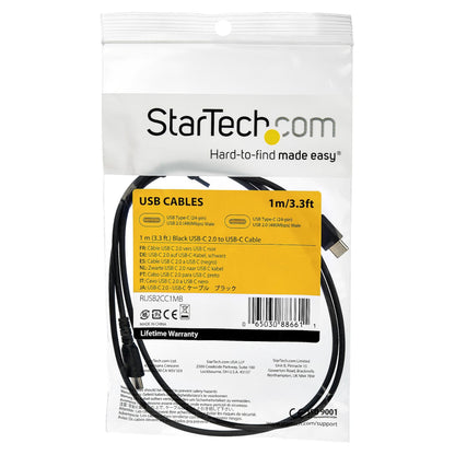 STARTECH.COM 1m USB 2.0 auf USB-C Kabel - Hochwertiges USB 2.0 Kabel - USB-Kabel - Schwarz - Aramidfaser