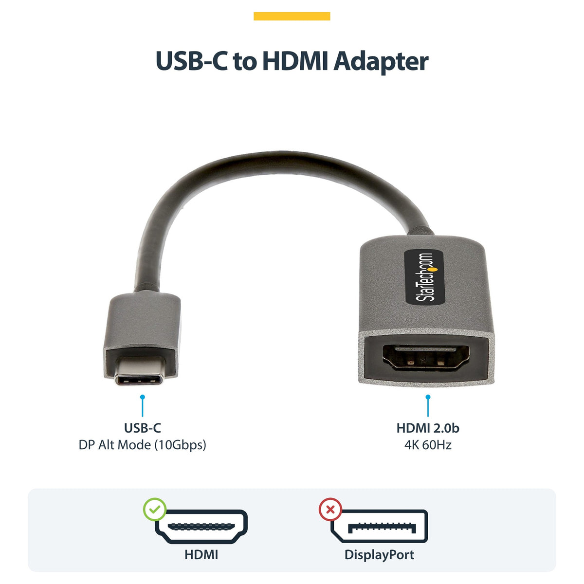 STARTECH.COM USB-C to HDMI Adapter 4K 60Hz HDR10 USB-C to HDMI 2.0b Adapter Dongle USB Type-C DP Alt Mod USB C to HDMI Converter