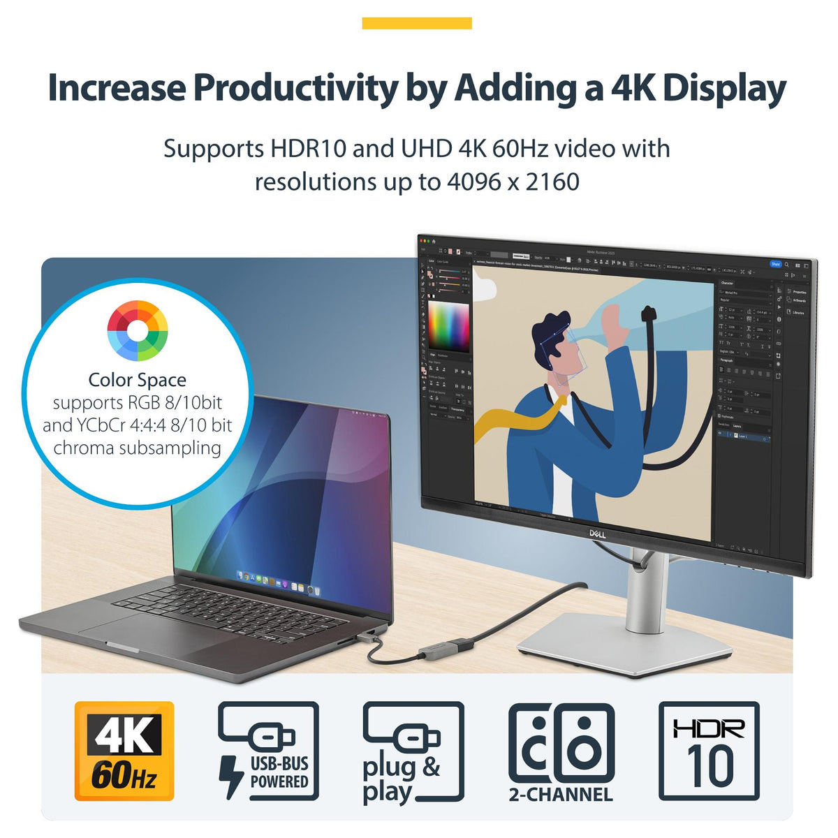 STARTECH.COM USB-C to HDMI Adapter 4K 60Hz HDR10 USB-C to HDMI 2.0b Adapter Dongle USB Type-C DP Alt Mod USB C to HDMI Converter