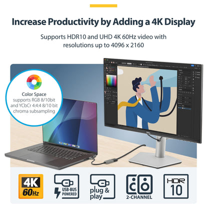 STARTECH.COM USB-C to HDMI Adapter 4K 60Hz HDR10 USB-C to HDMI 2.0b Adapter Dongle USB Type-C DP Alt Mod USB C to HDMI Converter