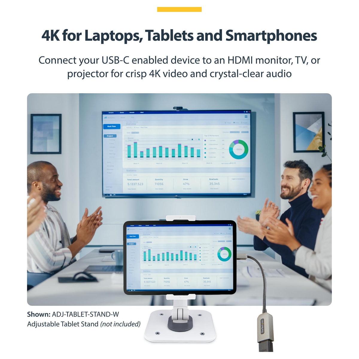 STARTECH.COM USB-C to HDMI Adapter 4K 60Hz HDR10 USB-C to HDMI 2.0b Adapter Dongle USB Type-C DP Alt Mod USB C to HDMI Converter