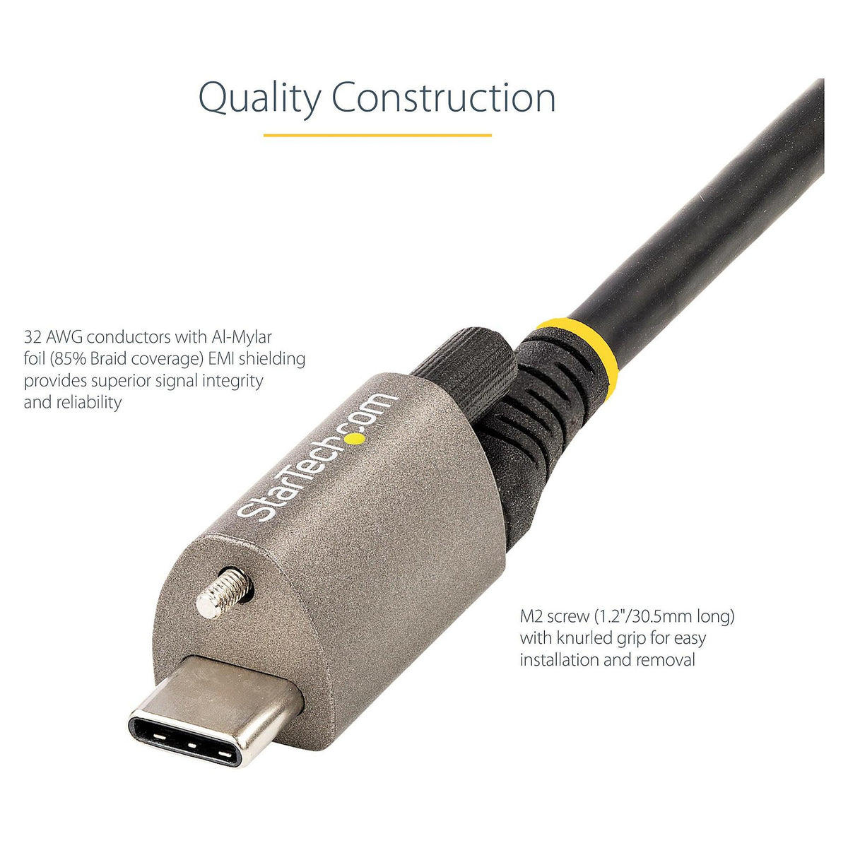 STARTECH.COM 0.5m USB-C cable with top screw locking device 10Gbit/s - USB 3.1/3.2 Gen 2 Type-C cable - 100W 5A PD DP-Alt-Mode