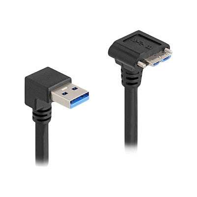 USB 5 Gbps Kabel USB Typ-A Stecker 90° nach unten gewinkelt zu USB Micro-B Stecker mit Schraubenabstand 18 mm 90° nach unten gewinkelt 1 m schw