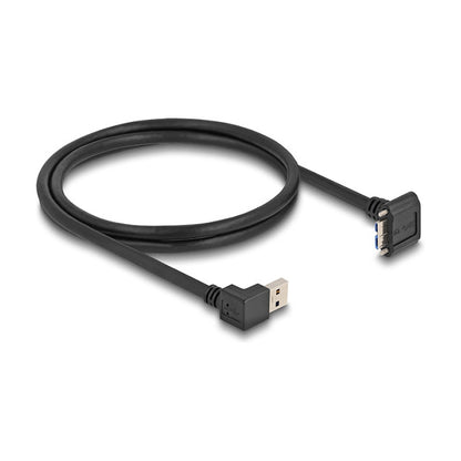 USB 5 Gbps Kabel USB Typ-A Stecker 90° nach unten gewinkelt zu USB Micro-B Stecker mit Schraubenabstand 18 mm 90° nach unten gewinkelt 1 m schw